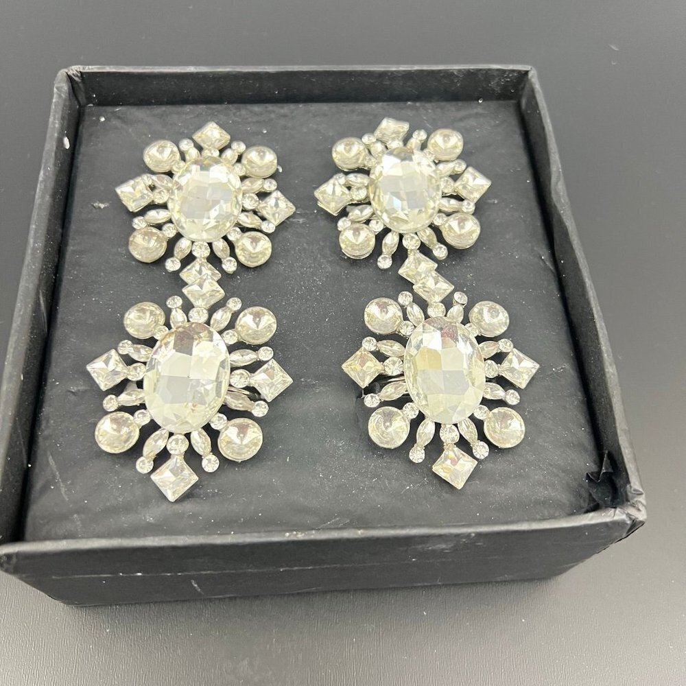 Tahari Home Jeweled  Rhinestone Silver Napkin Holders - Picture 3 of 6
